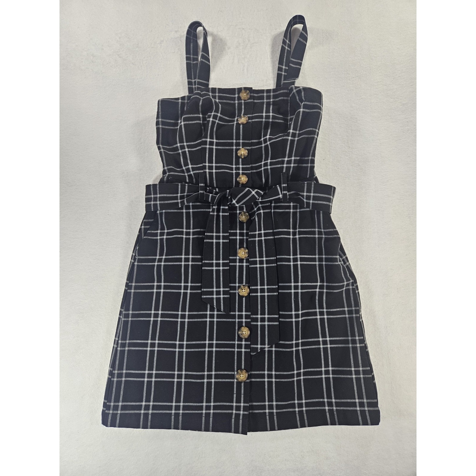 Abercrombie & Fitch Grid Plaid Pinafore Dress Xs Belted Dark Academia